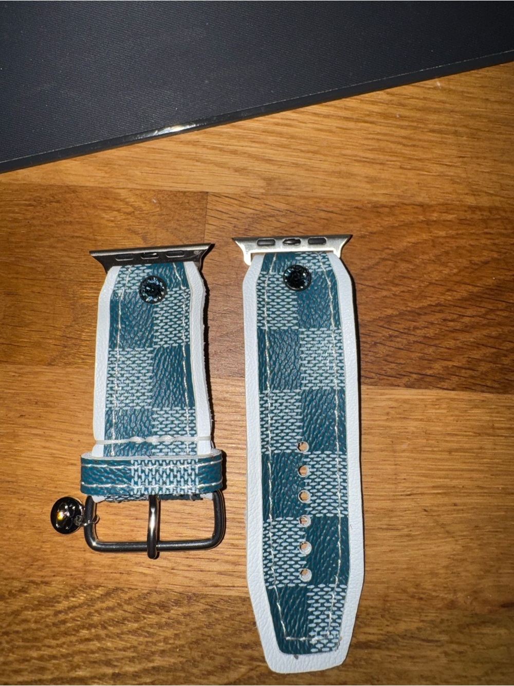 Teal Check Pattern Leather Apple Watch Band